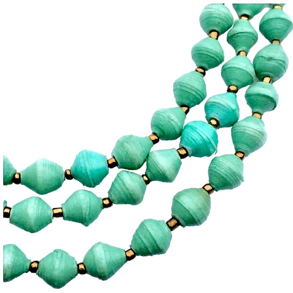 Vintage TENG YUE Green Bronze Beaded 3 Layer Necklace EUC - Picture 8 of 8